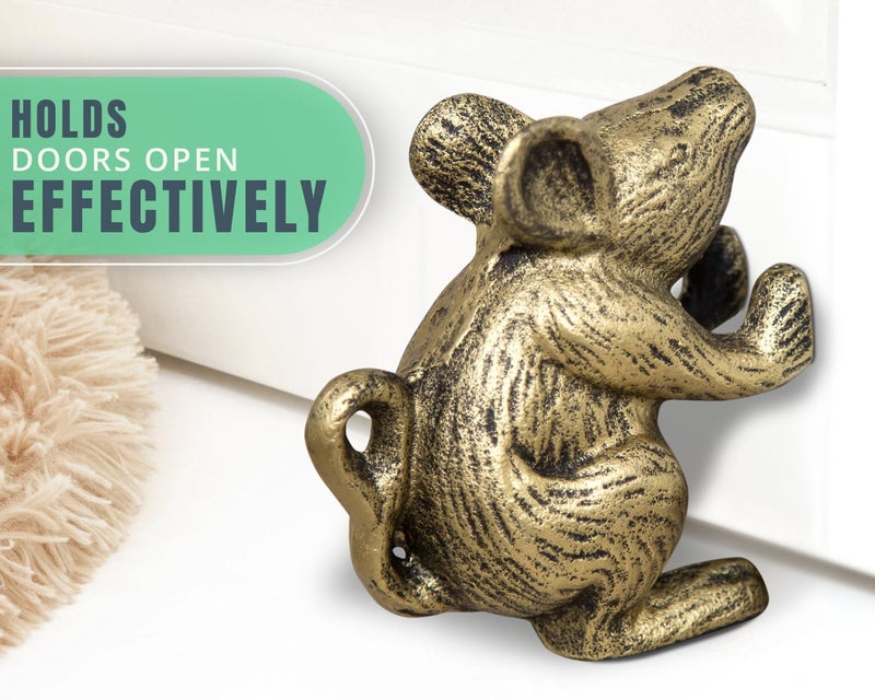 Comfify Cast Iron Mouse Door Stop â€“ 1 Piece â€“ Decorative Rustic Door Holder for Bedroom, Bath, and Exterior Doors â€“ Antique Gold Finish - Image 5